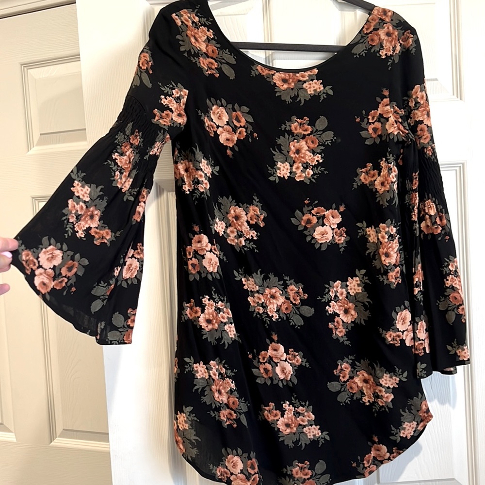 Black floral short boho dress